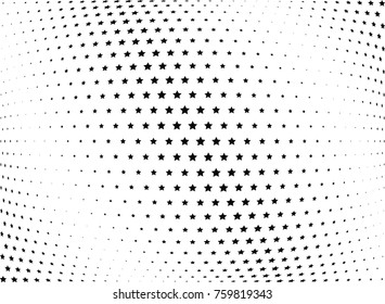 Abstract halftone wave dotted background. Futuristic twisted grunge pattern, star.  Vector modern optical pop art texture for posters, postcard, grunge cover, labels, vintage sticker mock-up layout