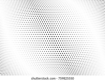 Abstract halftone wave dotted background. Futuristic twisted grunge pattern, star.  Vector modern optical pop art texture for posters, postcard, grunge cover, labels, vintage sticker mock-up layout