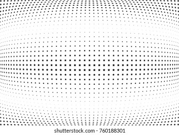 Abstract halftone wave dotted background. Futuristic twisted grunge pattern, star.  Vector modern optical pop art texture for posters, postcard, grunge cover, labels, vintage sticker mock-up layout