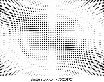 Abstract halftone wave dotted background. Futuristic twisted grunge pattern, star.  Vector modern optical pop art texture for posters, postcard, grunge cover, labels, vintage sticker mock-up layout