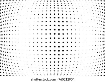 Abstract halftone wave dotted background. Futuristic twisted grunge pattern, star.  Vector modern optical pop art texture for posters, postcard, grunge cover, labels, vintage sticker mock-up layout