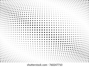 Abstract halftone wave dotted background. Futuristic twisted grunge pattern, star.  Vector modern optical pop art texture for posters, postcard, grunge cover, labels, vintage sticker mock-up layout