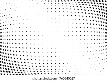 Abstract halftone wave dotted background. Futuristic twisted grunge pattern, star.  Vector modern optical pop art texture for posters, postcard, grunge cover, labels, vintage sticker mock-up layout