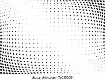 Abstract halftone wave dotted background. Futuristic twisted grunge pattern, star.  Vector modern optical pop art texture for posters, postcard, grunge cover, labels, vintage sticker mock-up layout