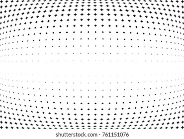 Abstract halftone wave dotted background. Futuristic twisted grunge pattern, star.  Vector modern optical pop art texture for posters, postcard, grunge cover, labels, vintage sticker mock-up layout
