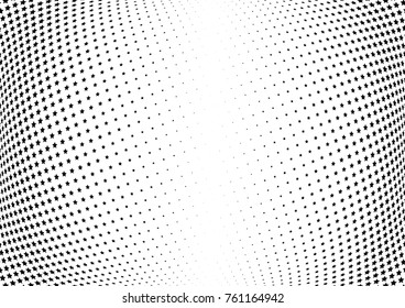 Abstract halftone wave dotted background. Futuristic twisted grunge pattern, star.  Vector modern optical pop art texture for posters, postcard, grunge cover, labels, vintage sticker mock-up layout