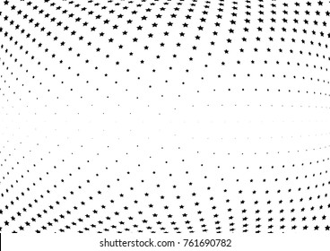 Abstract halftone wave dotted background. Futuristic twisted grunge pattern, star.  Vector modern optical pop art texture for posters, postcard, grunge cover, labels, vintage sticker mock-up layout