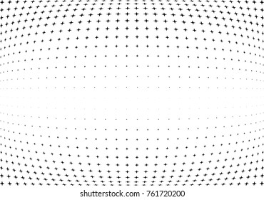 Abstract halftone wave dotted background. Futuristic twisted grunge pattern, star.  Vector modern optical pop art texture for posters, postcard, grunge cover, labels, vintage sticker mock-up layout