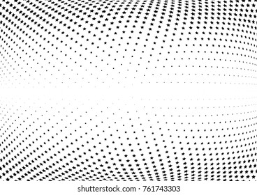 Abstract halftone wave dotted background. Futuristic twisted grunge pattern, star.  Vector modern optical pop art texture for posters, postcard, grunge cover, labels, vintage sticker mock-up layout