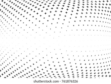 Abstract halftone wave dotted background. Futuristic twisted grunge pattern, star.  Vector modern optical pop art texture for posters, postcard, grunge cover, labels, vintage sticker mock-up layout