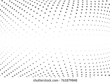 Abstract halftone wave dotted background. Futuristic twisted grunge pattern, star.  Vector modern optical pop art texture for posters, postcard, grunge cover, labels, vintage sticker mock-up layout