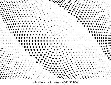 Abstract halftone wave dotted background. Futuristic twisted grunge pattern, dot, circles.  Vector modern optical pop art texture for posters, business cards, cover, labels mock-up, stickers layout