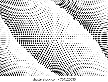 Abstract halftone wave dotted background. Futuristic twisted grunge pattern, dot, circles.  Vector modern optical pop art texture for posters, business cards, cover, labels mock-up, stickers layout