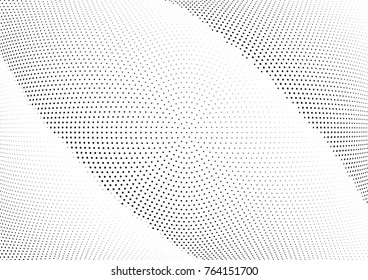 Abstract halftone wave dotted background. Futuristic twisted grunge pattern, dot, circles.  Vector modern optical pop art texture for posters, business cards, cover, labels mock-up, stickers layout