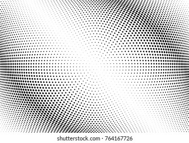 Abstract halftone wave dotted background. Futuristic twisted grunge pattern, dot, circles.  Vector modern optical pop art texture for posters, business cards, cover, labels mock-up, stickers layout