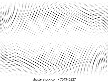 Abstract halftone wave dotted background. Futuristic twisted grunge pattern, dot, circles.  Vector modern optical pop art texture for posters, business cards, cover, labels mock-up, stickers layout