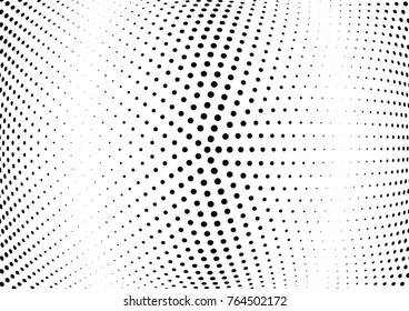 Abstract halftone wave dotted background. Futuristic twisted grunge pattern, dot, circles.  Vector modern optical pop art texture for posters, business cards, cover, labels mock-up, stickers layout