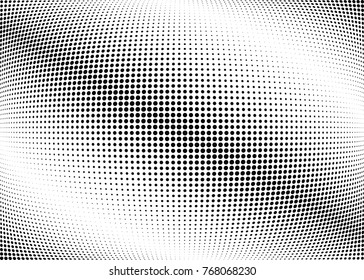 Abstract halftone wave dotted background. Futuristic twisted grunge pattern, dot, circles.  Vector modern optical pop art texture for posters, business cards, cover, labels mock-up, stickers layout