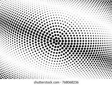 Abstract halftone wave dotted background. Futuristic twisted grunge pattern, dot, circles.  Vector modern optical pop art texture for posters, business cards, cover, labels mock-up, stickers layout