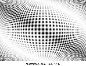 Abstract halftone wave dotted background. Futuristic twisted grunge pattern, dot, circles.  Vector modern optical pop art texture for posters, business cards, cover, labels mock-up, stickers layout