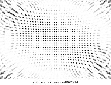 Abstract halftone wave dotted background. Futuristic twisted grunge pattern, dot, circles.  Vector modern optical pop art texture for posters, business cards, cover, labels mock-up, stickers layout