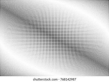 Abstract halftone wave dotted background. Futuristic twisted grunge pattern, dot, circles.  Vector modern optical pop art texture for posters, business cards, cover, labels mock-up, stickers layout