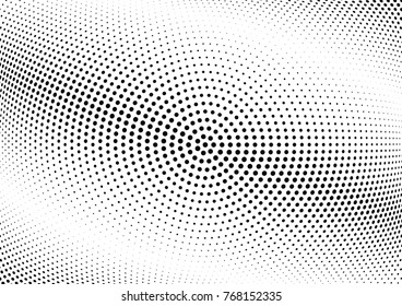 Abstract halftone wave dotted background. Futuristic twisted grunge pattern, dot, circles.  Vector modern optical pop art texture for posters, business cards, cover, labels mock-up, stickers layout