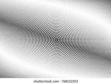 Abstract halftone wave dotted background. Futuristic twisted grunge pattern, dot, circles.  Vector modern optical pop art texture for posters, business cards, cover, labels mock-up, stickers layout