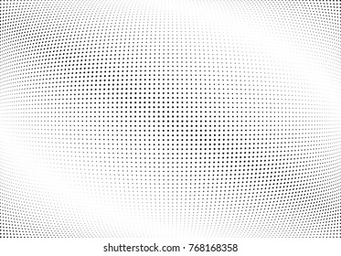 Abstract halftone wave dotted background. Futuristic twisted grunge pattern, dot, circles.  Vector modern optical pop art texture for posters, business cards, cover, labels mock-up, stickers layout