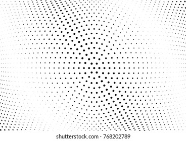 Abstract halftone wave dotted background. Futuristic twisted grunge pattern, dot, circles.  Vector modern optical pop art texture for posters, business cards, cover, labels mock-up, stickers layout