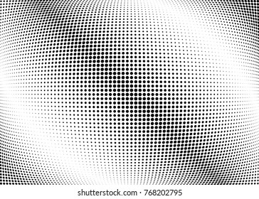 Abstract halftone wave dotted background. Futuristic twisted grunge pattern, dot, circles.  Vector modern optical pop art texture for posters, business cards, cover, labels mock-up, stickers layout