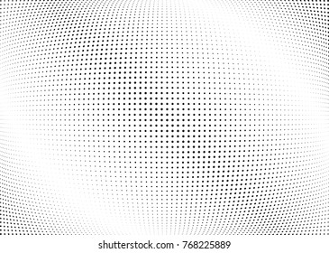 Abstract halftone wave dotted background. Futuristic twisted grunge pattern, dot, circles.  Vector modern optical pop art texture for posters, business cards, cover, labels mock-up, stickers layout