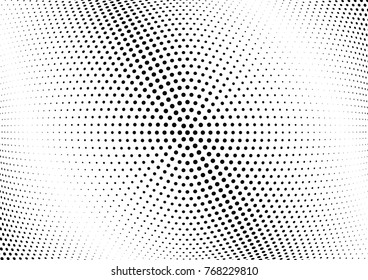 Abstract halftone wave dotted background. Futuristic twisted grunge pattern, dot, circles.  Vector modern optical pop art texture for posters, business cards, cover, labels mock-up, stickers layout