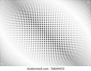 Abstract halftone wave dotted background. Futuristic twisted grunge pattern, dot, circles.  Vector modern optical pop art texture for posters, business cards, cover, labels mock-up, stickers layout