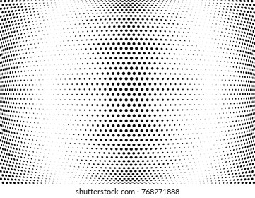 Abstract halftone wave dotted background. Futuristic twisted grunge pattern, dot, circles.  Vector modern optical pop art texture for posters, business cards, cover, labels mock-up, stickers layout