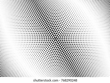 Abstract halftone wave dotted background. Futuristic twisted grunge pattern, dot, circles.  Vector modern optical pop art texture for posters, business cards, cover, labels mock-up, stickers layout