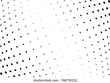 Abstract halftone wave dotted background. Futuristic twisted grunge pattern, dot, circles.  Vector modern optical pop art texture for posters, business cards, cover, labels mock-up, stickers layout