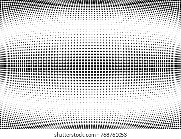 Abstract halftone wave dotted background. Futuristic twisted grunge pattern, dot, circles.  Vector modern optical pop art texture for posters, business cards, cover, labels mock-up, stickers layout
