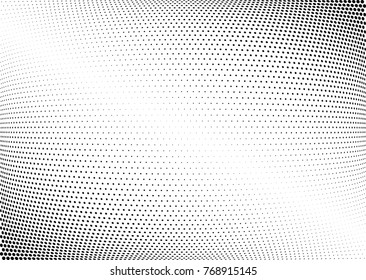 Abstract halftone wave dotted background. Futuristic twisted grunge pattern, dot, circles.  Vector modern optical pop art texture for posters, business cards, cover, labels mock-up, stickers layout