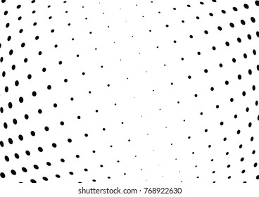 Abstract halftone wave dotted background. Futuristic twisted grunge pattern, dot, circles.  Vector modern optical pop art texture for posters, business cards, cover, labels mock-up, stickers layout