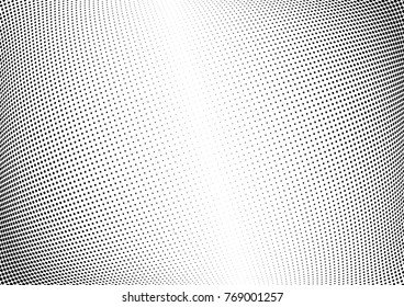 Abstract halftone wave dotted background. Futuristic twisted grunge pattern, dot, circles.  Vector modern optical pop art texture for posters, business cards, cover, labels mock-up, stickers layout