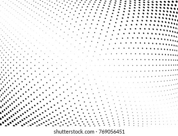 Abstract halftone wave dotted background. Futuristic twisted grunge pattern, dot, circles.  Vector modern optical pop art texture for posters, business cards, cover, labels mock-up, stickers layout
