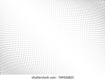 Abstract halftone wave dotted background. Futuristic twisted grunge pattern, dot, circles.  Vector modern optical pop art texture for posters, business cards, cover, labels mock-up, stickers layout