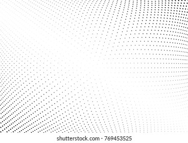 Abstract halftone wave dotted background. Futuristic twisted grunge pattern, dot, circles.  Vector modern optical pop art texture for posters, business cards, cover, labels mock-up, stickers layout