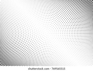 Abstract halftone wave dotted background. Futuristic twisted grunge pattern, dot, circles.  Vector modern optical pop art texture for posters, business cards, cover, labels mock-up, stickers layout
