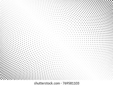 Abstract halftone wave dotted background. Futuristic twisted grunge pattern, dot, circles.  Vector modern optical pop art texture for posters, business cards, cover, labels mock-up, stickers layout