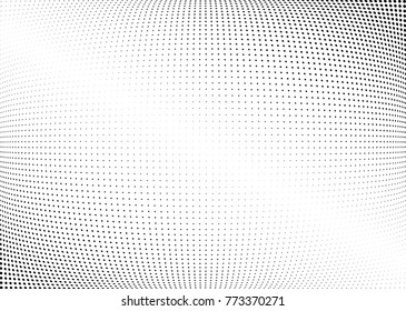 Abstract halftone wave dotted background. Futuristic twisted grunge pattern, dot, circles.  Vector modern optical pop art texture for posters, business cards, cover, labels mock-up, stickers layout