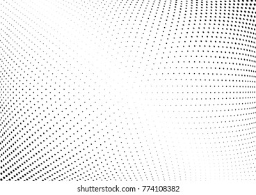 Abstract halftone wave dotted background. Futuristic twisted grunge pattern, dot, circles.  Vector modern optical pop art texture for posters, business cards, cover, labels mock-up, stickers layout
