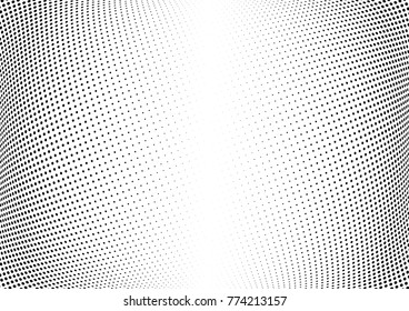 Abstract halftone wave dotted background. Futuristic twisted grunge pattern, dot, circles.  Vector modern optical pop art texture for posters, business cards, cover, labels mock-up, stickers layout