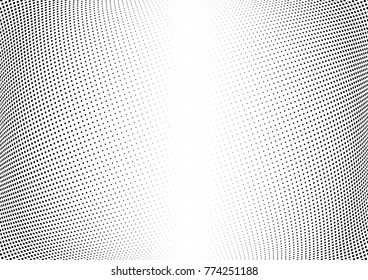 Abstract halftone wave dotted background. Futuristic twisted grunge pattern, dot, circles.  Vector modern optical pop art texture for posters, business cards, cover, labels mock-up, stickers layout